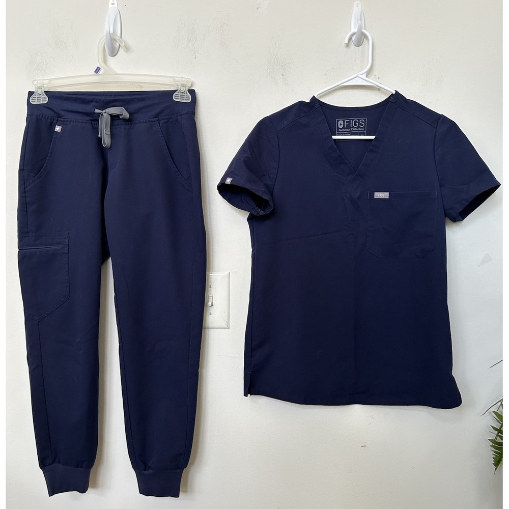 FIGS Blue Catarina Scrub Top XS Zamora Jogger Pants XSP Set Medical Nurse